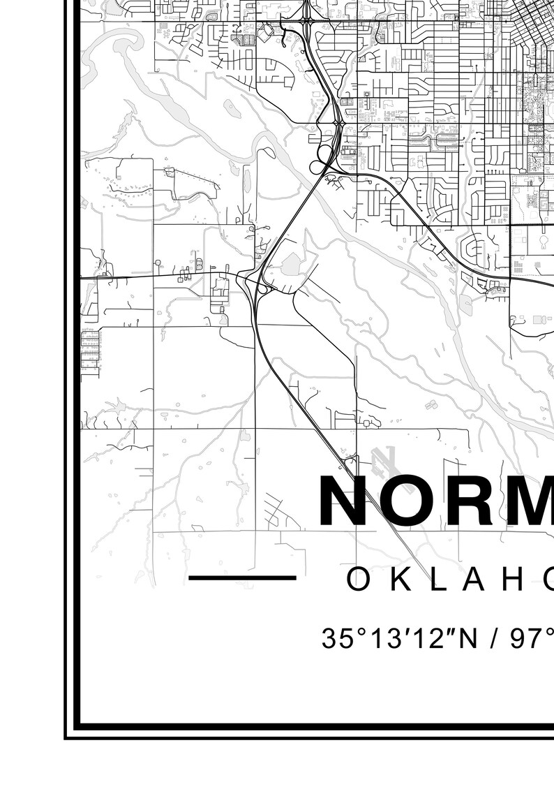 Norman Oklahoma Map Etsy