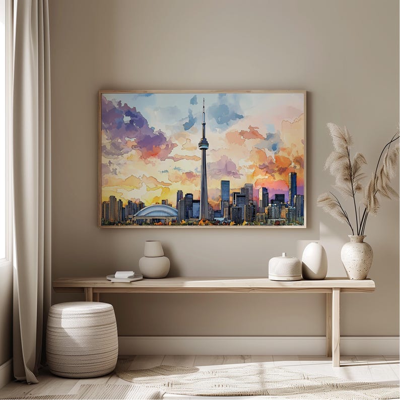 Toronto Skyline Watercolor Painting - Canada Travel Art Poster - Toronto Wall Art Print - Canada Home Decor - Toronto Artwork Gift image 3