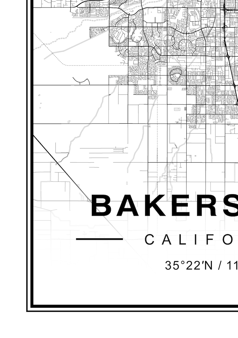 Bakersfield Map Bakersfield California Map Bakersfield CA Etsy