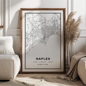 Póster con impresión artística del mapa de Nápoles, Francia: recuerdo de viaje a Francia, decoración de pared con impresión de Nápoles
