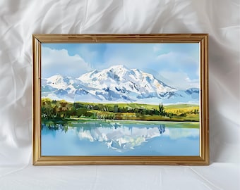 Denali Alaska National Park Art Print Poster - Travel Watercolor Poster, Personalized Gift, Alaska Keepsake, Mountain Wall Decor