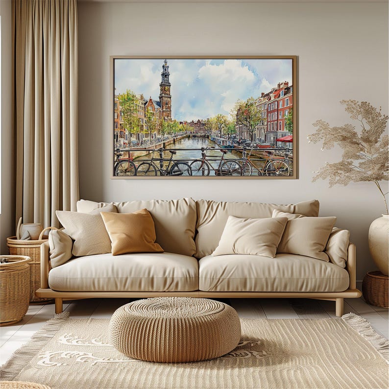 Amsterdam Watercolor Cityscape Print, Netherlands Travel Poster, Amsterdam Skyline Art, Dutch Wall Decor, Watercolor Amsterdam Painting image 8