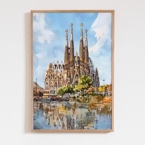 Sagrada Familia Watercolor Print, Barcelona Spain Wall Art, Vibrant Architecture Painting, Travel Gift, Spanish Landmark Poster