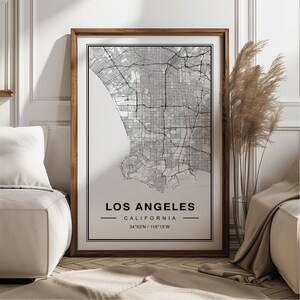 Los Angeles Map Art Print Poster - California Travel Wall Art Decor, LA ...