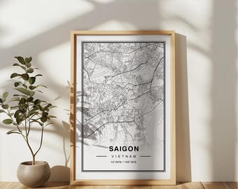 Saigon Vietnam Map Art Print Poster - Vietnam Travel Gift Keepsake, Saigon printed Wall Art Decor