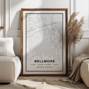 Bellmore New York Map Kunstdruck Poster - New York Reisegeschenk Andenken, Bellmore NY gedruckte Wandkunst Dekor