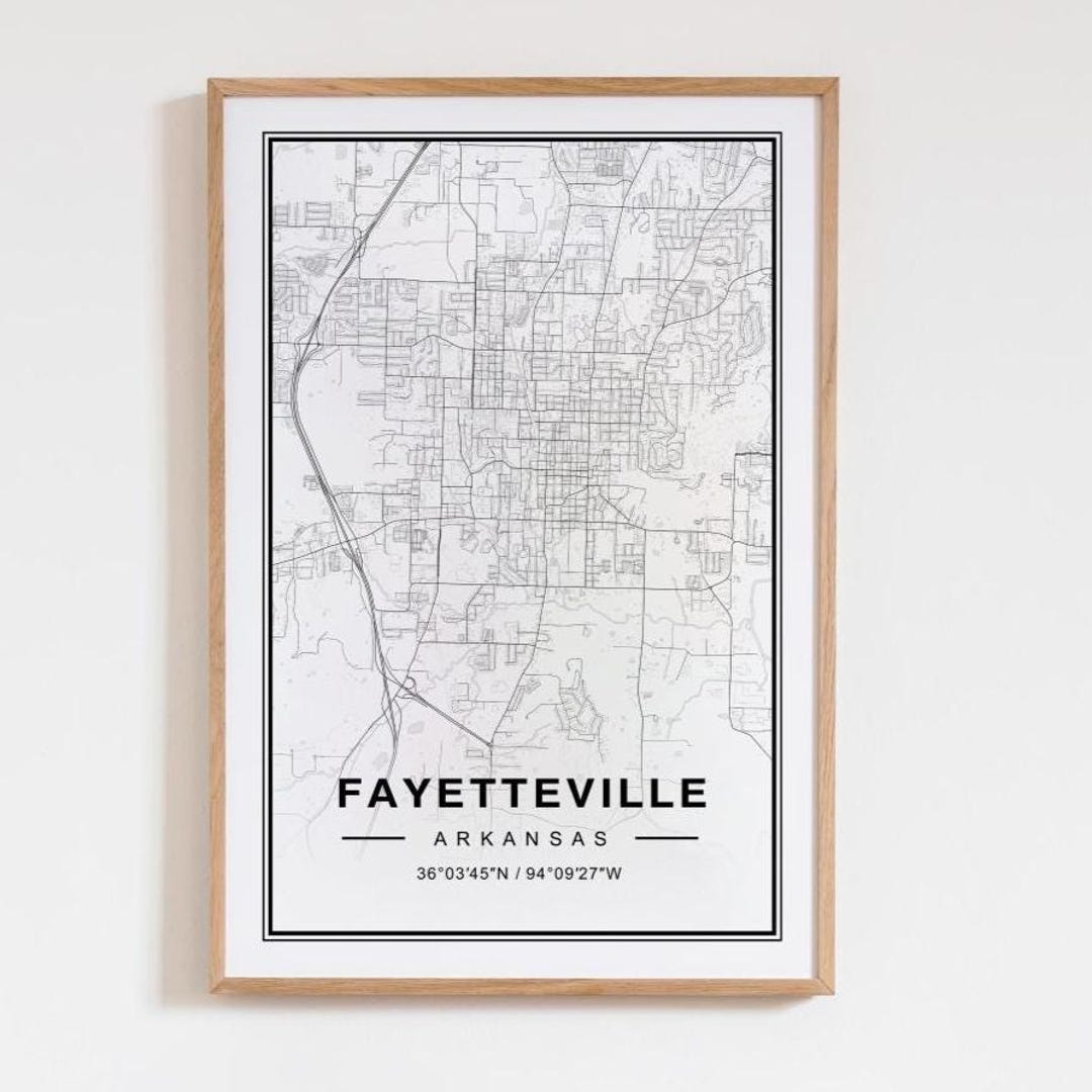 Poster Fayetteville City Map – Carte De Voyage Arkansas – Illustration Murale