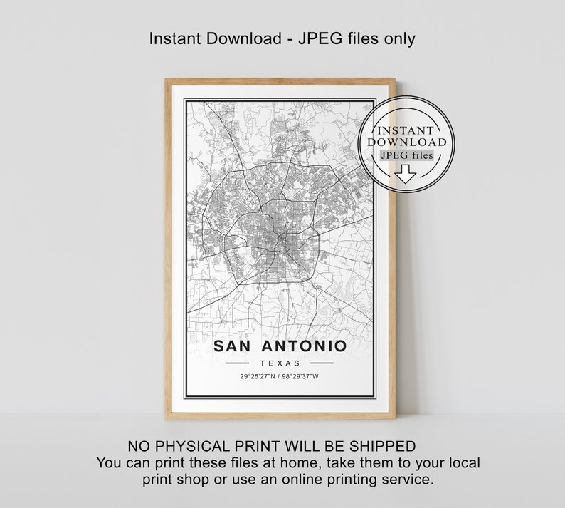 San Antonio Map, San Antonio Map Print, San Antonio Texas Map, San Antonio Digital Map image 1