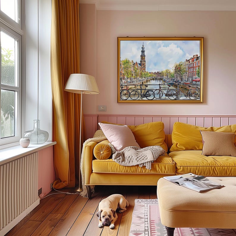 Amsterdam Watercolor Cityscape Print, Netherlands Travel Poster, Amsterdam Skyline Art, Dutch Wall Decor, Watercolor Amsterdam Painting image 7