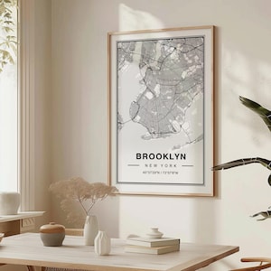Póster con impresión artística del mapa de Brooklyn, Nueva York: recuerdo de viaje a Nueva York, decoración de pared con arte de Brooklyn, Nueva York