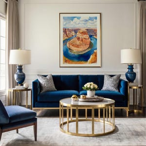 Impresión de acuarela de la Curva de la Herradura, arte de cañón estilo caricatura, póster de paisaje de Arizona, decoración de pared del río Colorado, idea de regalo de viaje