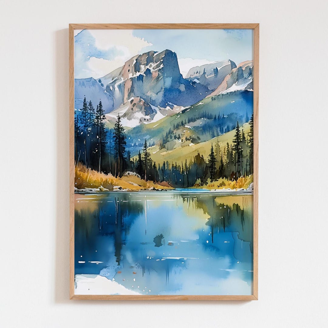 Rocky Mountain Landscape Watercolor Print, Colorful Nature Wall Art ...