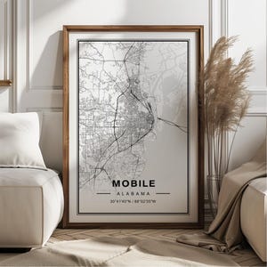 Affiche mobile d'impression d'art de carte de l'Alabama - souvenir de cadeau de voyage en Alabama, décoration d'art murale imprimée mobile AL