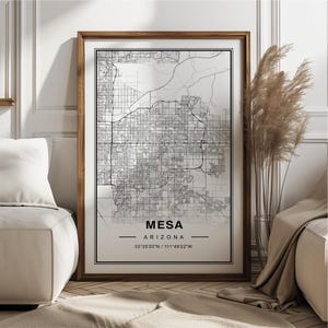 Poster impression d'art carte Mesa Arizona - souvenir cadeau voyage Arizona, décoration murale Mesa AZ imprimée
