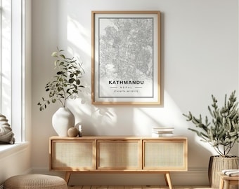 Kathmandu Karte Nepal Kunstdruck Poster - Nepal Reise Geschenk Andenken, Kathmandu gedruckte Wandkunst Dekor