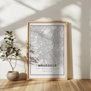 Impression d'art de carte de Bruxelles Belgique - affiche de voyage moderne, décoration bruxelloise, idée cadeau de voyage unique