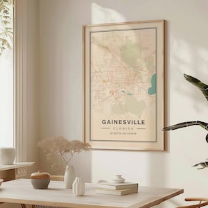 Gainesville vintage kaart art print poster - Florida reiscadeau aandenken, Gainesville FL gedrukte muurkunst decor