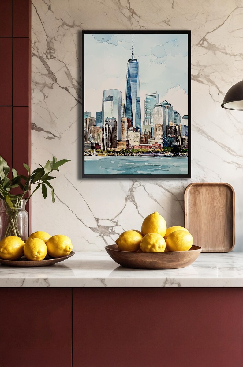 New York City Skyline Watercolor Print, Neutral Wall Art, NYC Clip Art ...
