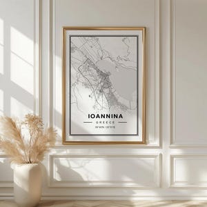 Ioannina Griechenland Karte Kunstdruck Poster - Griechenland Reisegeschenk Andenken, Ioannina gedruckte Wandkunst Dekor
