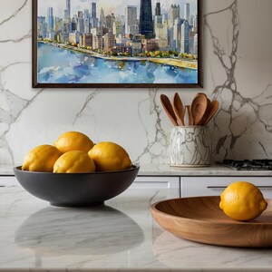 Quadro decorativo de Chicago para parede - Pintura em aquarela da paisagem urbana - Decoração com o horizonte de Chicago - Pôster de viagem para Illinois - Presente para casa imagem 10