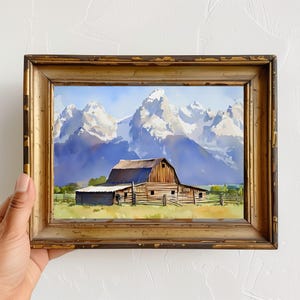 Moulton Scheune Aquarell Druck, Grand Teton Nationalpark Wandkunst, rustikale Scheune Landschaftsmalerei, Western Nationalpark Kunst Dekor