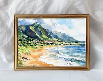 Akwarela z Hawajów i Kauai – plakat z podróży na Kauai – sztuka ścienna na Hawajach – wystrój Kauai – sztuka tropikalnej wyspy – prezent z podróży na Hawaje