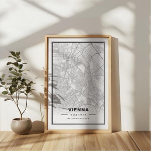 Affiche impression d'art carte Vienne Autriche - souvenir cadeau de voyage Autriche, décoration d'art murale imprimée Vienne