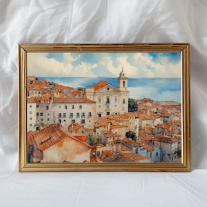 Póster con impresión artística de acuarela de Alfama de Lisboa: decoración de pared de viaje a Portugal, regalo de viaje único
