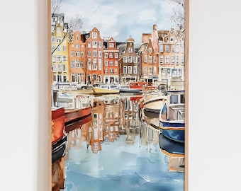 Amsterdam Poster, Amsterdam Wall Art, Netherlands Travel Print, Watercolor Amsterdam Art, Amsterdam Painting, Europe Travel Art Print