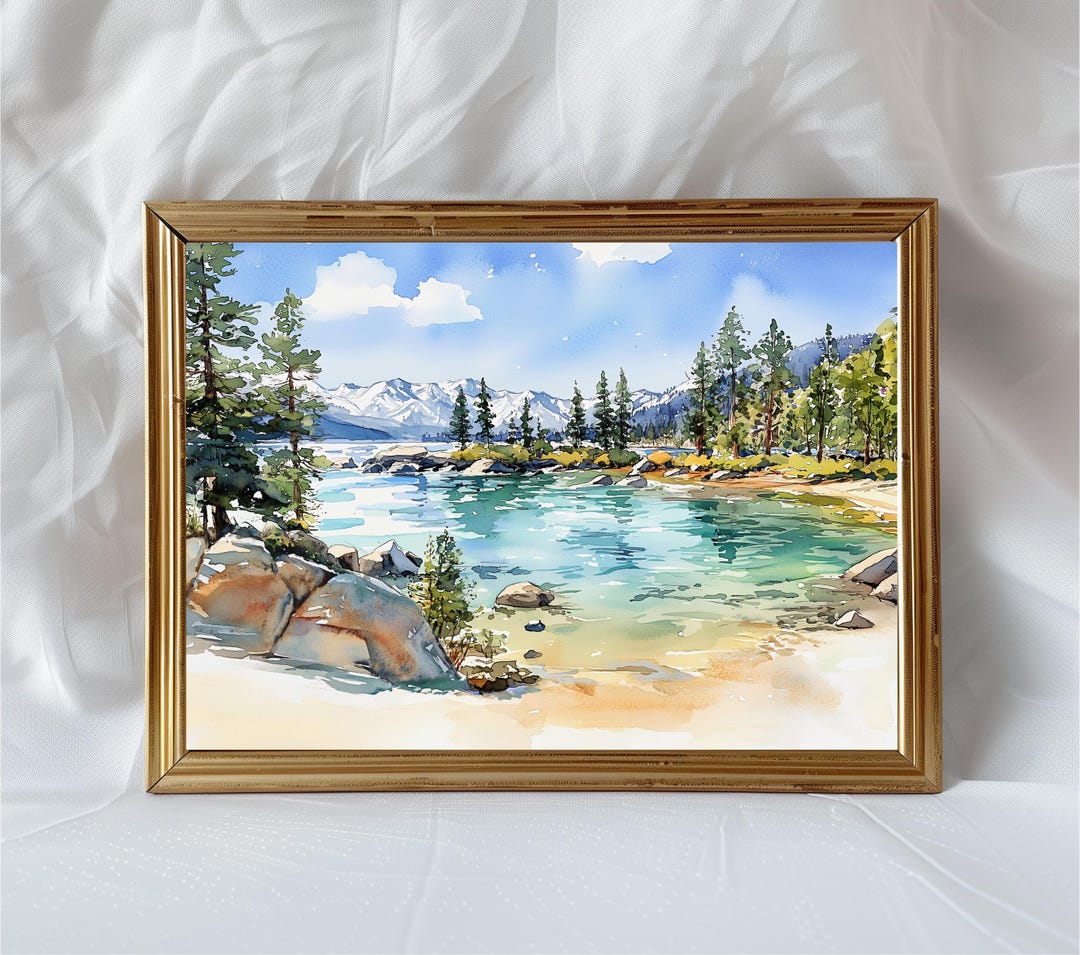 Lake Tahoe Watercolor Art Print - Sierra Nevada Wall Art - National ...
