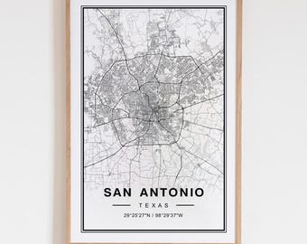 San Antonio Map Art Print Poster - San Antonio Texas Travel Wall Art Decor, San Antonio TX Street Map Unique Gift