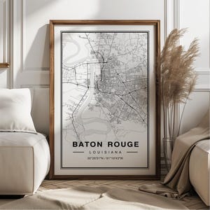 Bâton Rouge Louisiane carte Art Print Poster - Louisiane voyage cadeau souvenir, Baton Rouge LA imprimé Art mural
