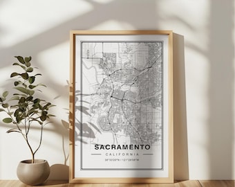 Sacramento California Map Art Print Poster - California Travel Gift Keepsake, Sacramento CA printed Wall Art Decor