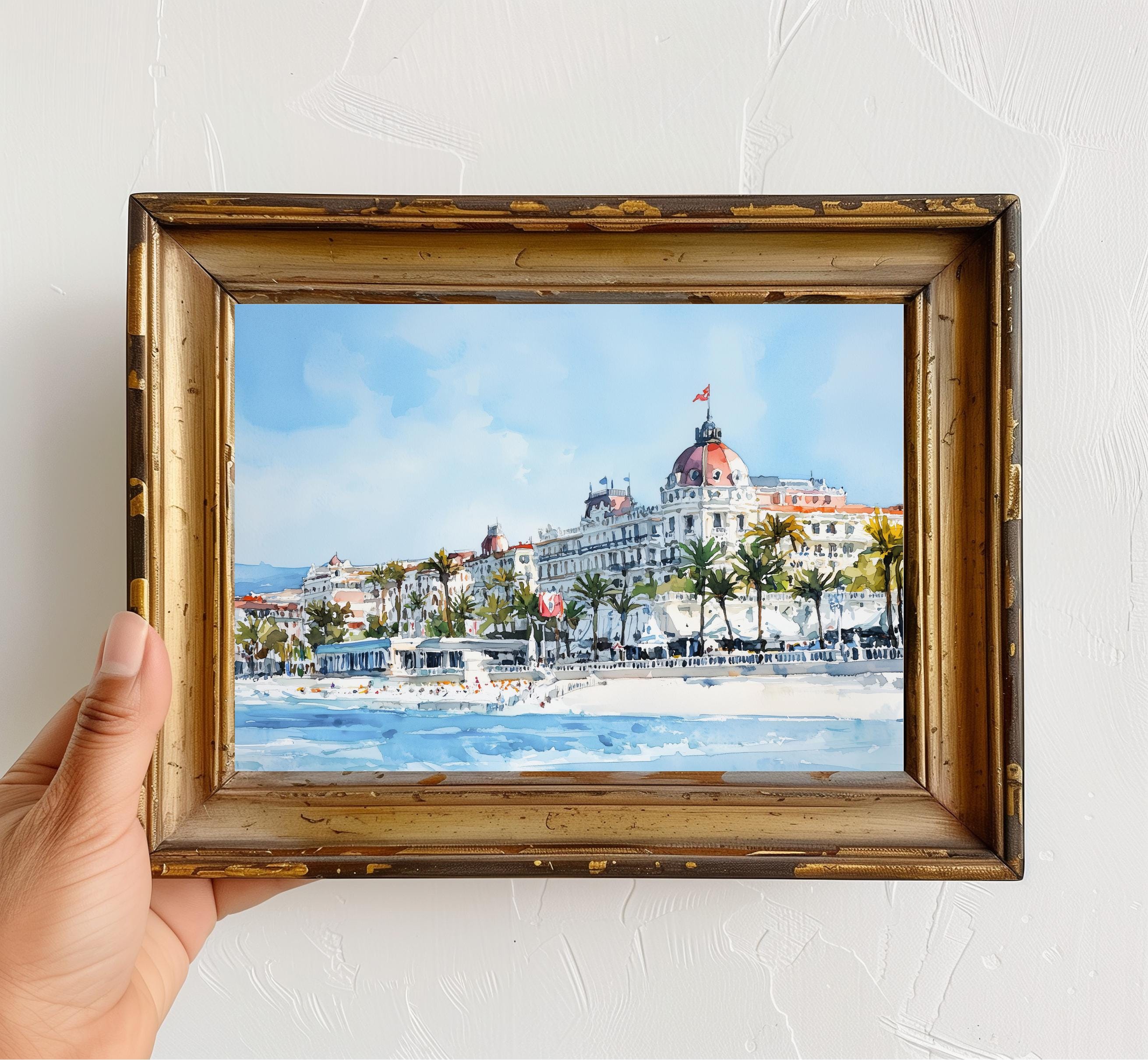 有名ホテル絵画　寄付品 大きな絵画（額縁付き）　青のゴブレット Hotel negresco print - Etsy 日本