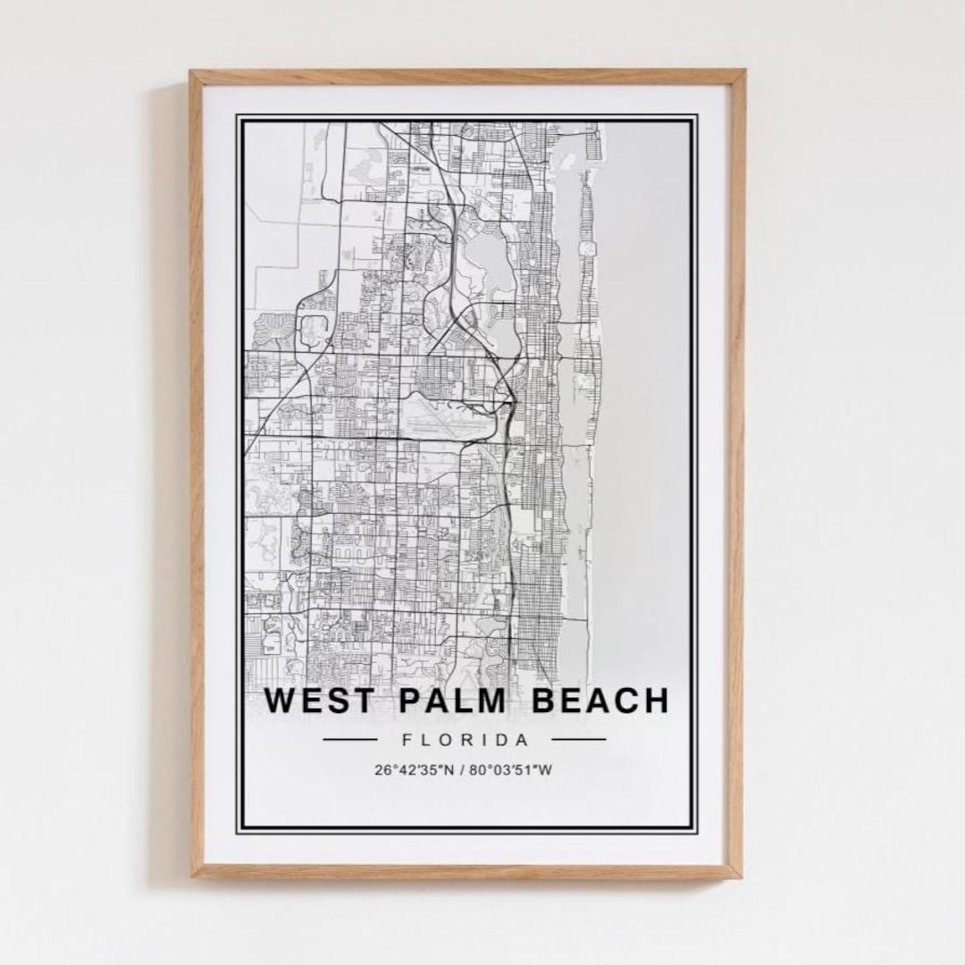 West Palm Beach Florida Map Art Print Poster - Florida Travel Gift ...