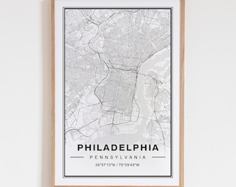 Philadelphia Map Art Print Poster - Pennsylvania Travel Wall Art Decor, Philadelphia PA Street Map Unique Gift