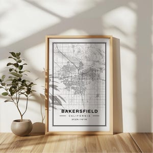 Bakersfield California Map Art Print Poster - California Travel Gift Keepsake, Bakersfield CA printed Wall Art Decor