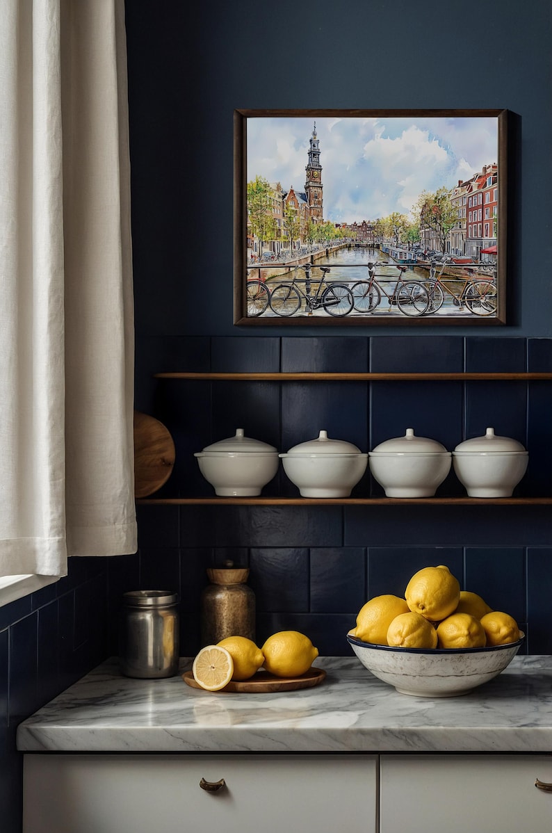 Amsterdam Watercolor Cityscape Print, Netherlands Travel Poster, Amsterdam Skyline Art, Dutch Wall Decor, Watercolor Amsterdam Painting image 10