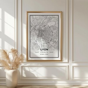 Lyon Frankreich Karte Kunstdruck Poster - Frankreich Reise Geschenk Andenken, Lyon gedrucktes Wandkunst Dekor