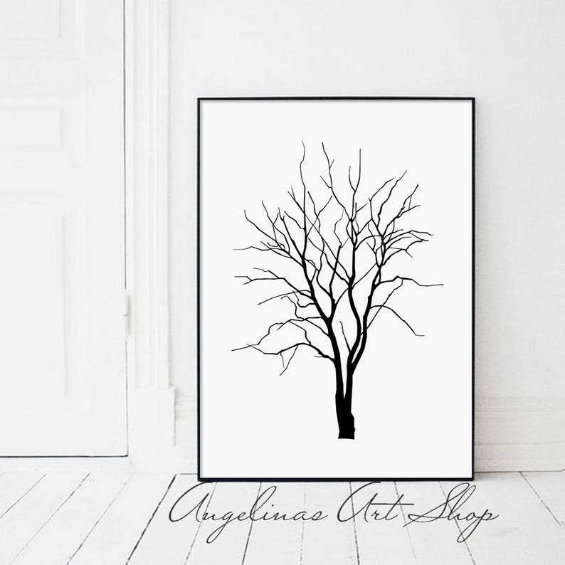 Black Tree On White Background Etsy
