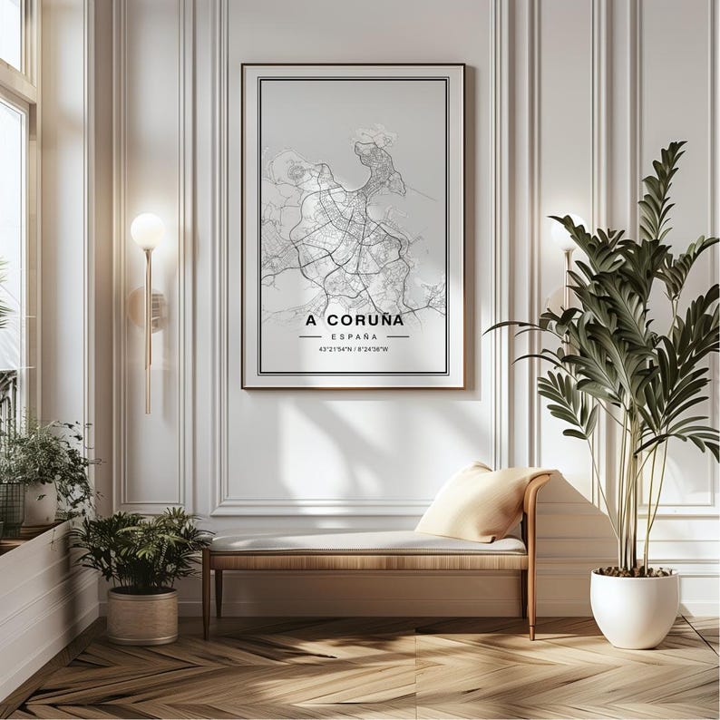 a picture of a room with a couch and a plant