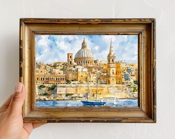 Valletta Malta Watercolor Painting - Art Print Poster - Malta Wall Art - Home Decor Gift - Travel-Inspired Artwork