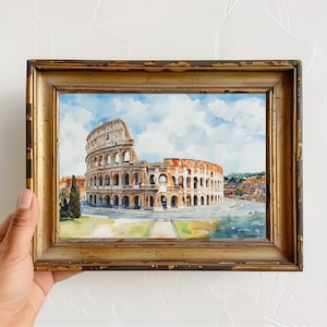 Colosseum Watercolor Print, Rome Italy Wall Art, Ancient Roman Architecture Painting, Travel Souvenir, Historic City Illustration