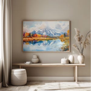 Grand Teton Aquarell Druck, Herbst Berg Landschaft Kunst, Herbstlaub Natur Wandbild, Nationalpark Poster, Geschenk für Naturliebhaber