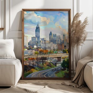 Atlanta City Skyline Art Print, Watercolor Style Digital Urban Scene, Bright Colorful Wall Decor, Georgia Travel Gift Idea