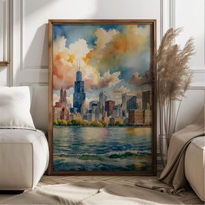 Chicago Skyline Art Poster - Watercolor Cityscape Print - Chicago Home Decor - Travel Wall Art - Modern Chicago Gift