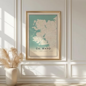 County Mayo Ireland Vintage Map Art Print Poster - Ireland Travel Gift Keepsake, County Mayo printed Wall Art Decor