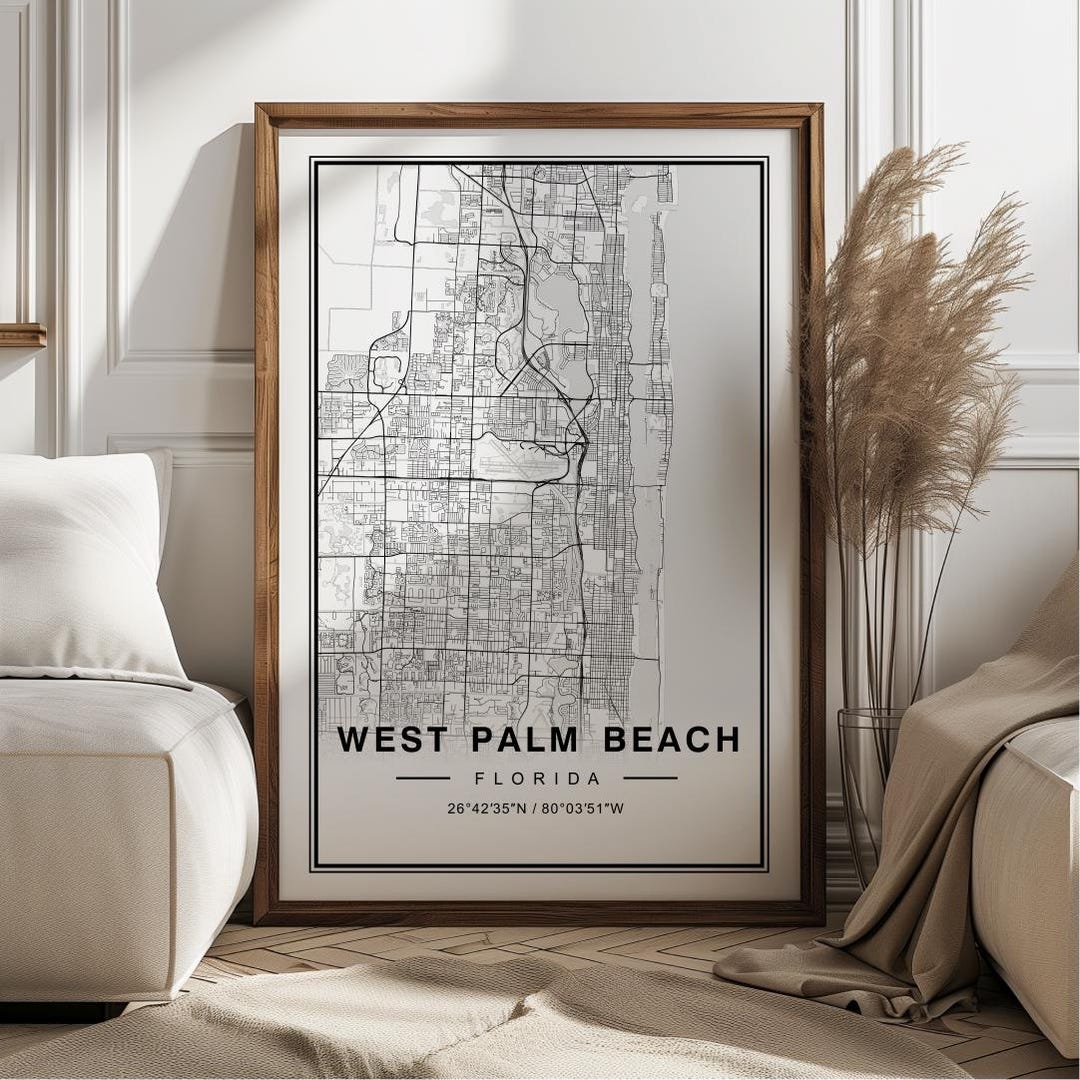 West Palm Beach Florida Map Art Print Poster - Florida Travel Gift ...