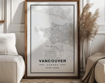 Vancouver Canada Map Art Print Poster - Kanada Reisegeschenk Andenken, Vancouver Print Wandkunst Dekor