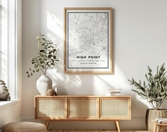 High Point North Carolina Karte Kunstdruck Poster - High Point North Carolina Reisegeschenk Andenken, High Point Navy Print Wandkunst Dekor